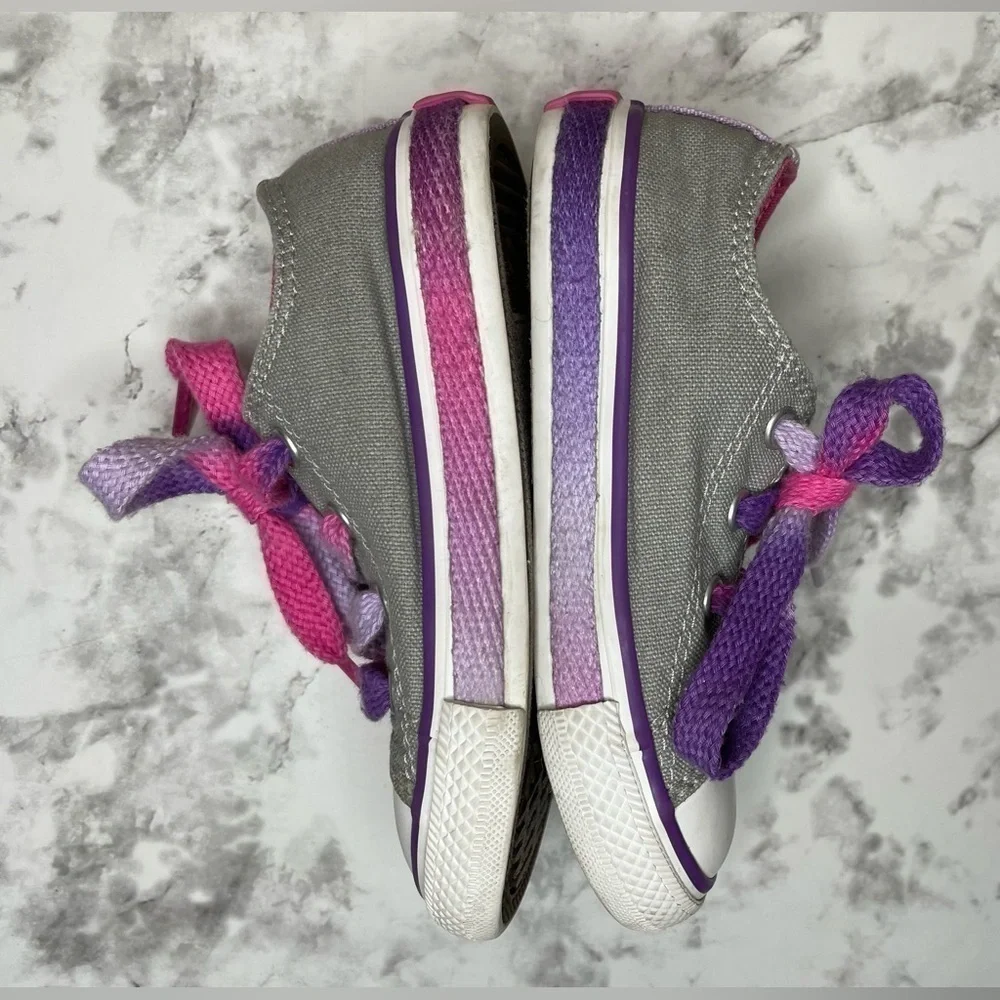 Converse All Star Toddler Gray Pink Purple Lace Up Shoes